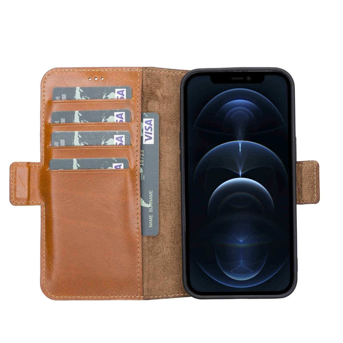 Bayelon iPhone 13 Pro Leather Flip Cover Wallet Case with Kickstand Rustic Tan