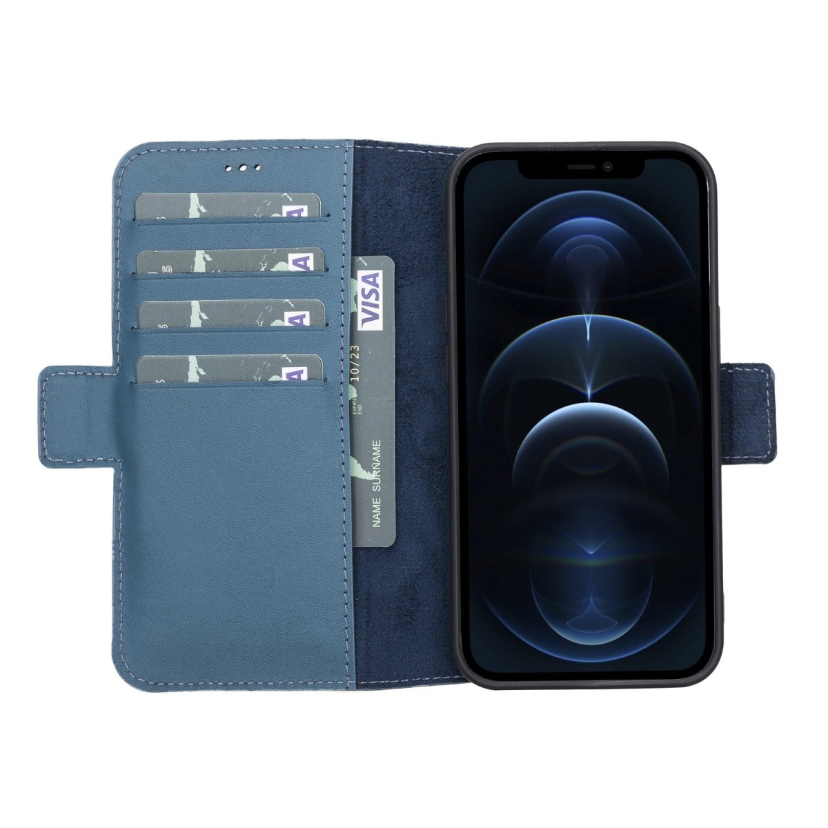 Bayelon iPhone 13 Pro Leather Flip Cover Wallet Case with Kickstand Burnt Blue