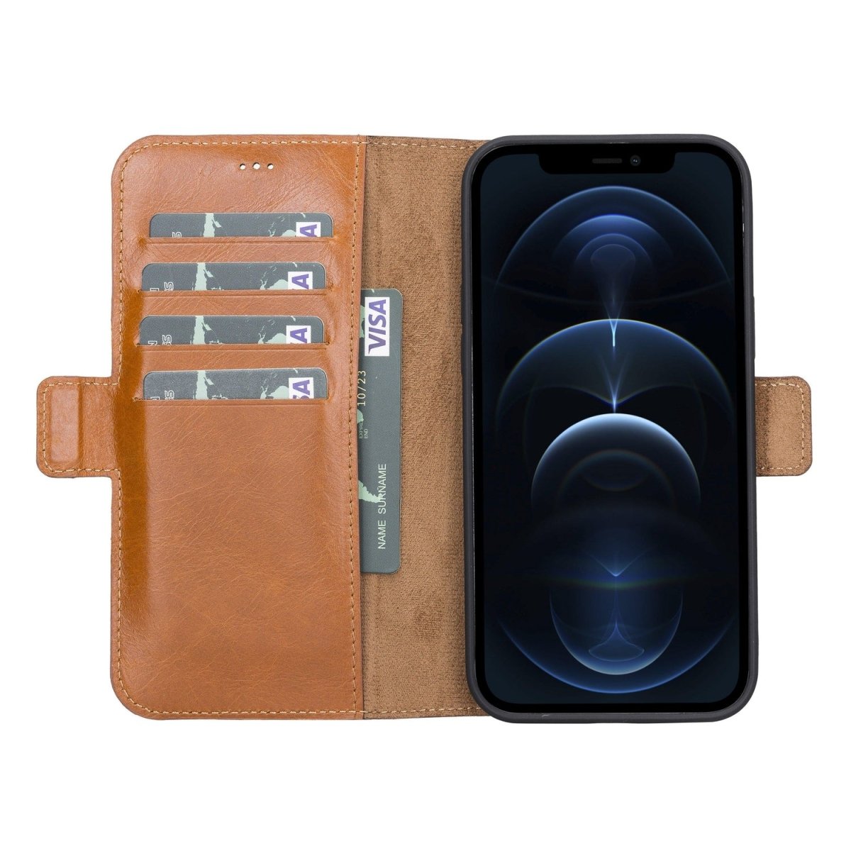 Bayelon iPhone 13 Pro Max Leather Flip Cover Wallet Case with Kickstand Rustic Tan