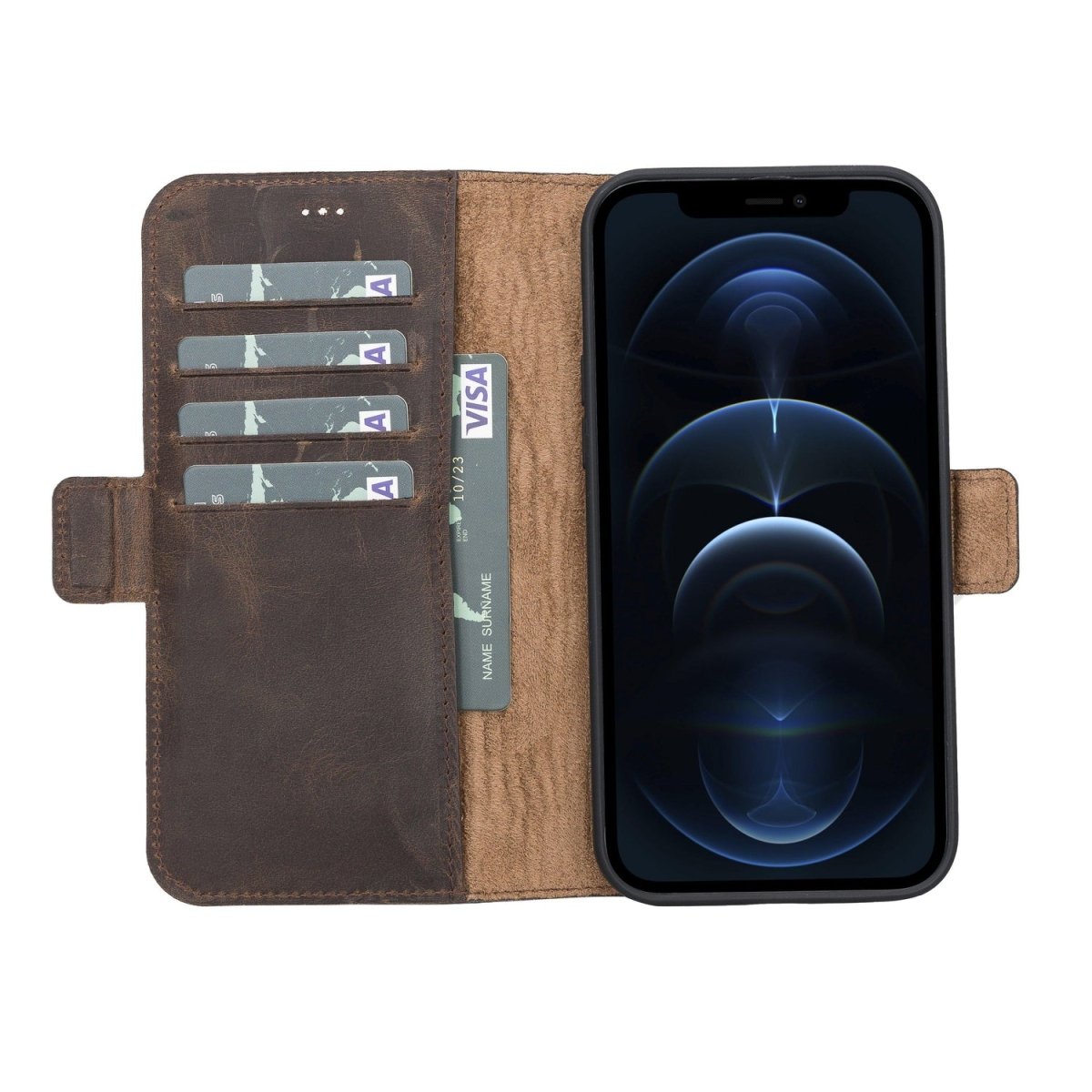 Bayelon iPhone 13 Pro Max Leather Flip Cover Wallet Case with Kickstand Dark Brown