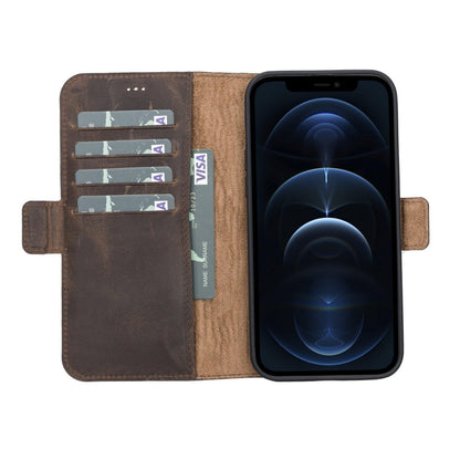 Bayelon iPhone 13 Pro Max Leather Flip Cover Wallet Case with Kickstand Dark Brown