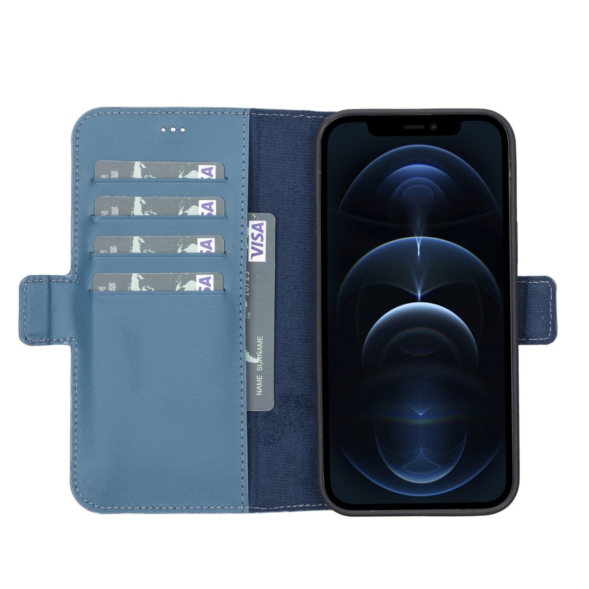 Bayelon iPhone 13 Pro Max Leather Flip Cover Wallet Case with Kickstand Burnt Blue