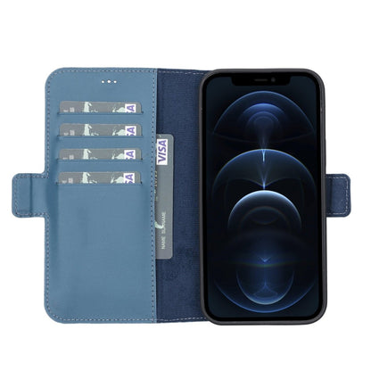 Bayelon iPhone 13 Pro Max Leather Flip Cover Wallet Case with Kickstand Burnt Blue