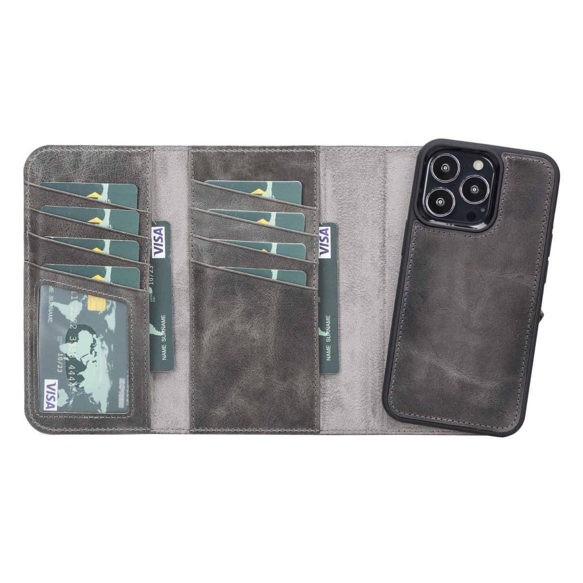 Bayelon iPhone 13 Pro Trifold Leather Wallet Case Smoked Black