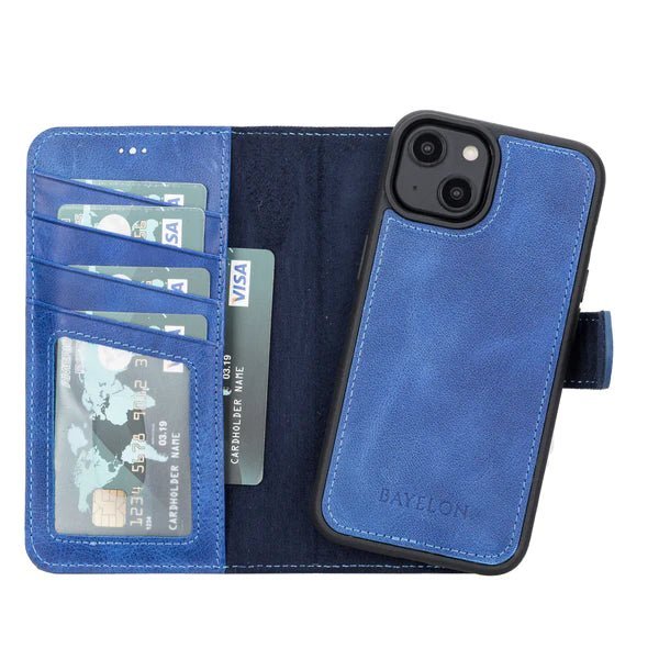 Bayelon iPhone 14 Detachable Leather Wallet Case with Kickstand Ocean Blue