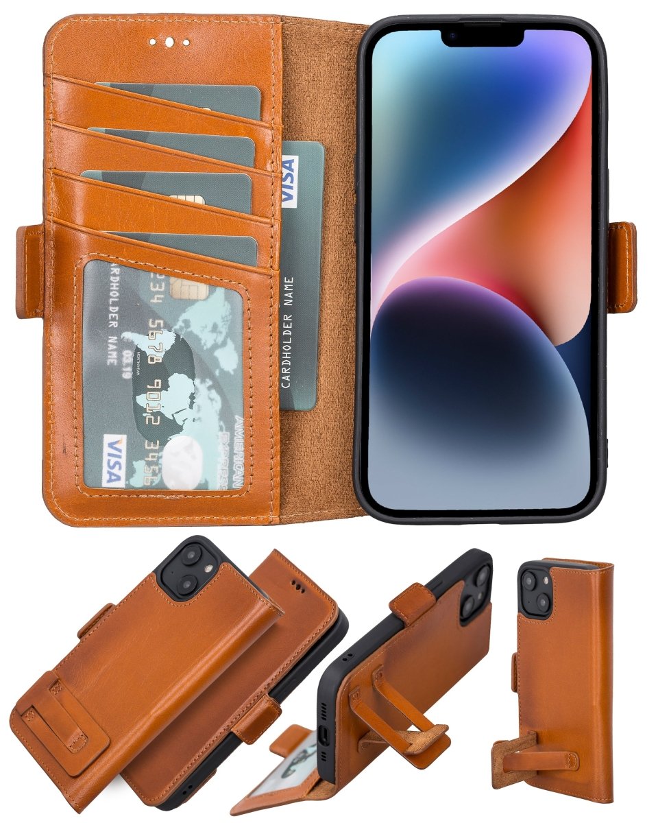 Bayelon iPhone 14 Leather Flip Cover Wallet Case with Kickstand