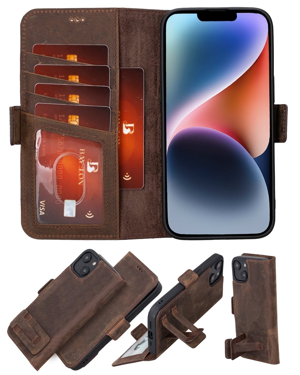 Bayelon iPhone 14 Leather Flip Cover Wallet Case with Kickstand