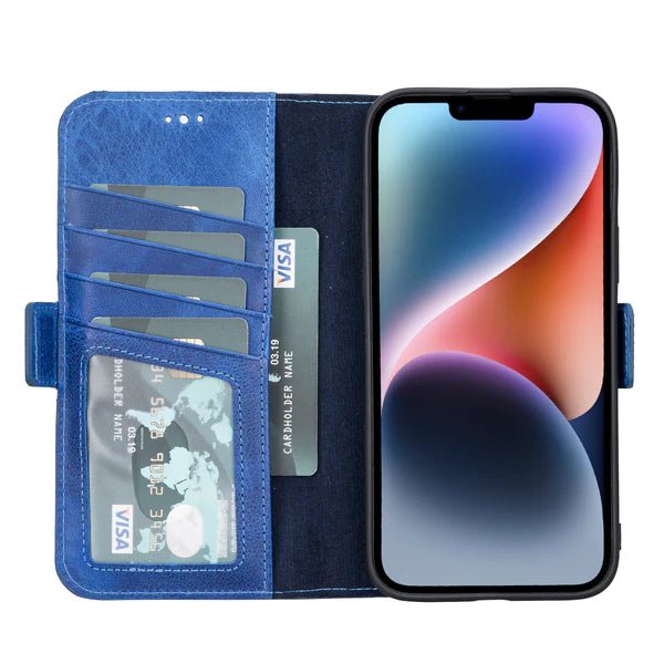 Bayelon iPhone 14 Leather Flip Cover Wallet Case with Kickstand Ocean Blue