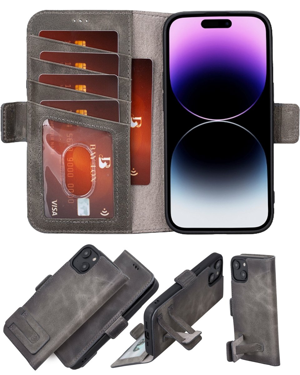 Bayelon iPhone 14 Leather Flip Cover Wallet Case with Kickstand
