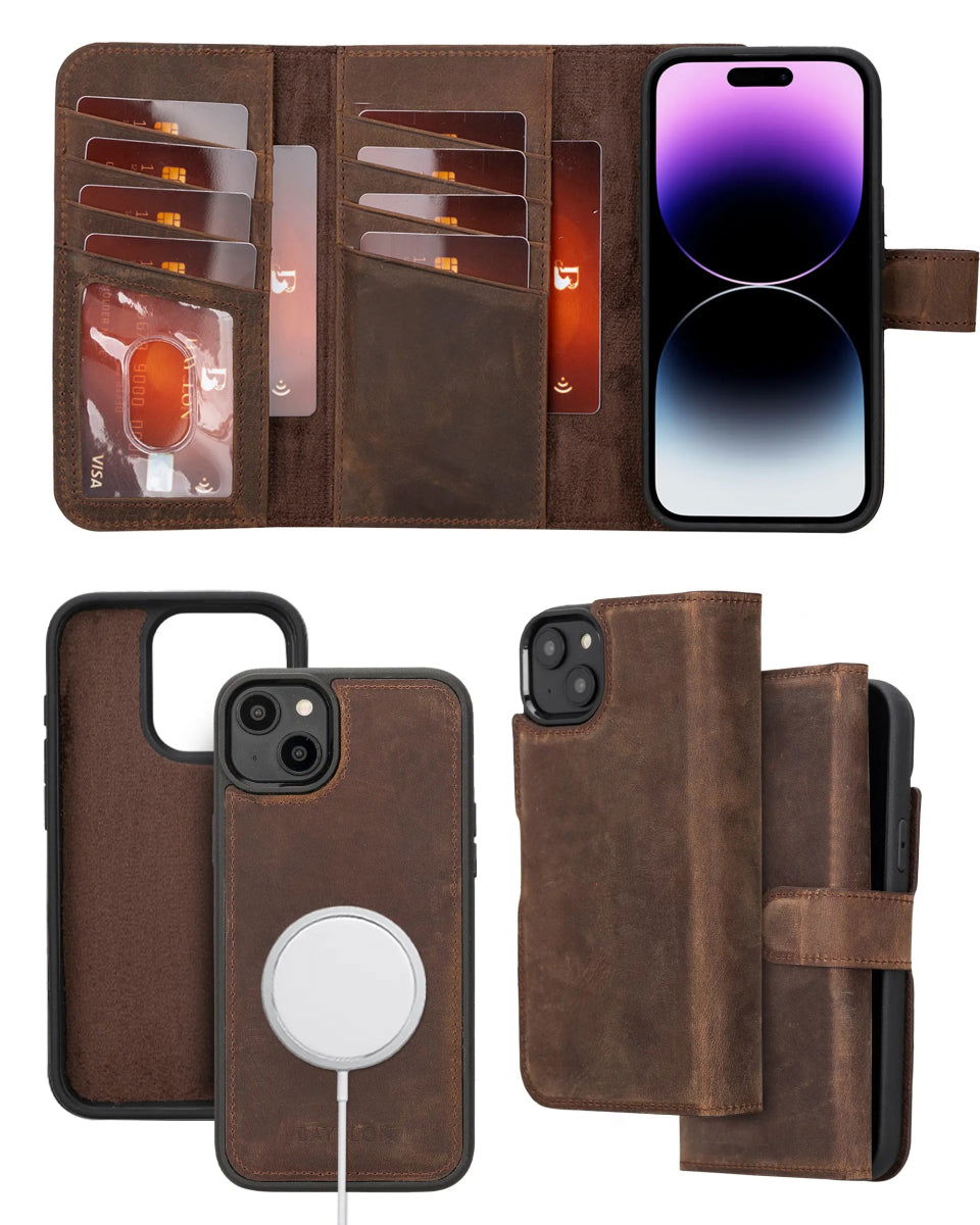 Bayelon iPhone 14 Plus Trifold Full Grain Leather Wallet Case