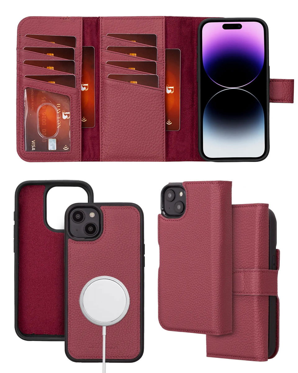 Bayelon iPhone 14 Plus Trifold Full Grain Leather Wallet Case