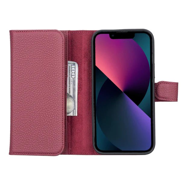 Bayelon iPhone 14 Plus Trifold Full Grain Leather Wallet Case