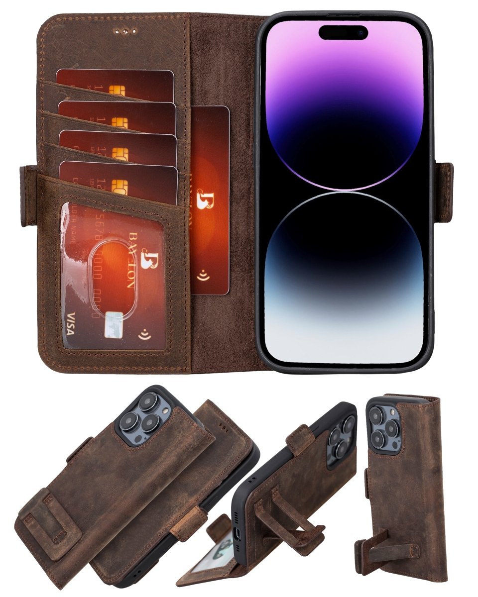 Bayelon iPhone 14 Pro Max Leather Flip Cover Wallet Case with Kickstand