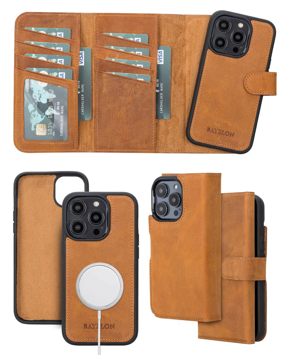 Bayelon iPhone 14 Pro Max Trifold Leather Wallet Case