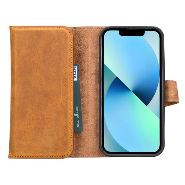 Bayelon iPhone 14 Pro Max Trifold Leather Wallet Case Antique Camel