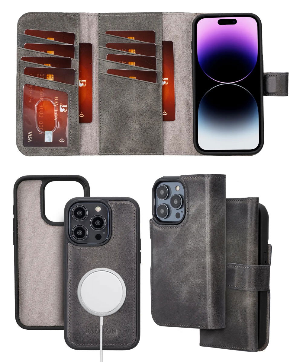 Bayelon iPhone 14 Pro Max Trifold Leather Wallet Case