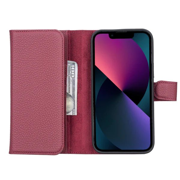 Bayelon iPhone 14 Pro Max Trifold Leather Wallet Case Burgundy