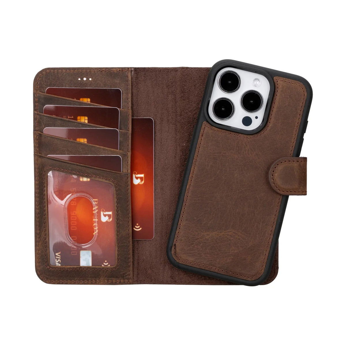 Bayelon iPhone 15 Pro Detachable Wallet Case Dark Brown