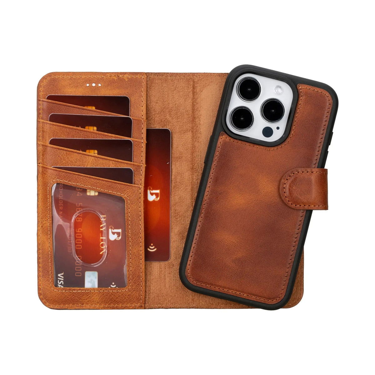 Bayelon iPhone 15 Pro Detachable Wallet Case Vintage Brown