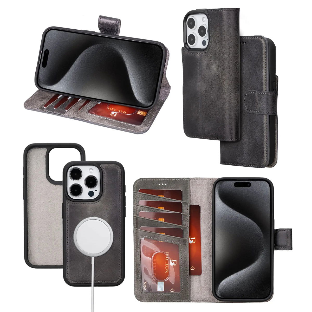 Bayelon iPhone 15 Pro Detachable Wallet Case