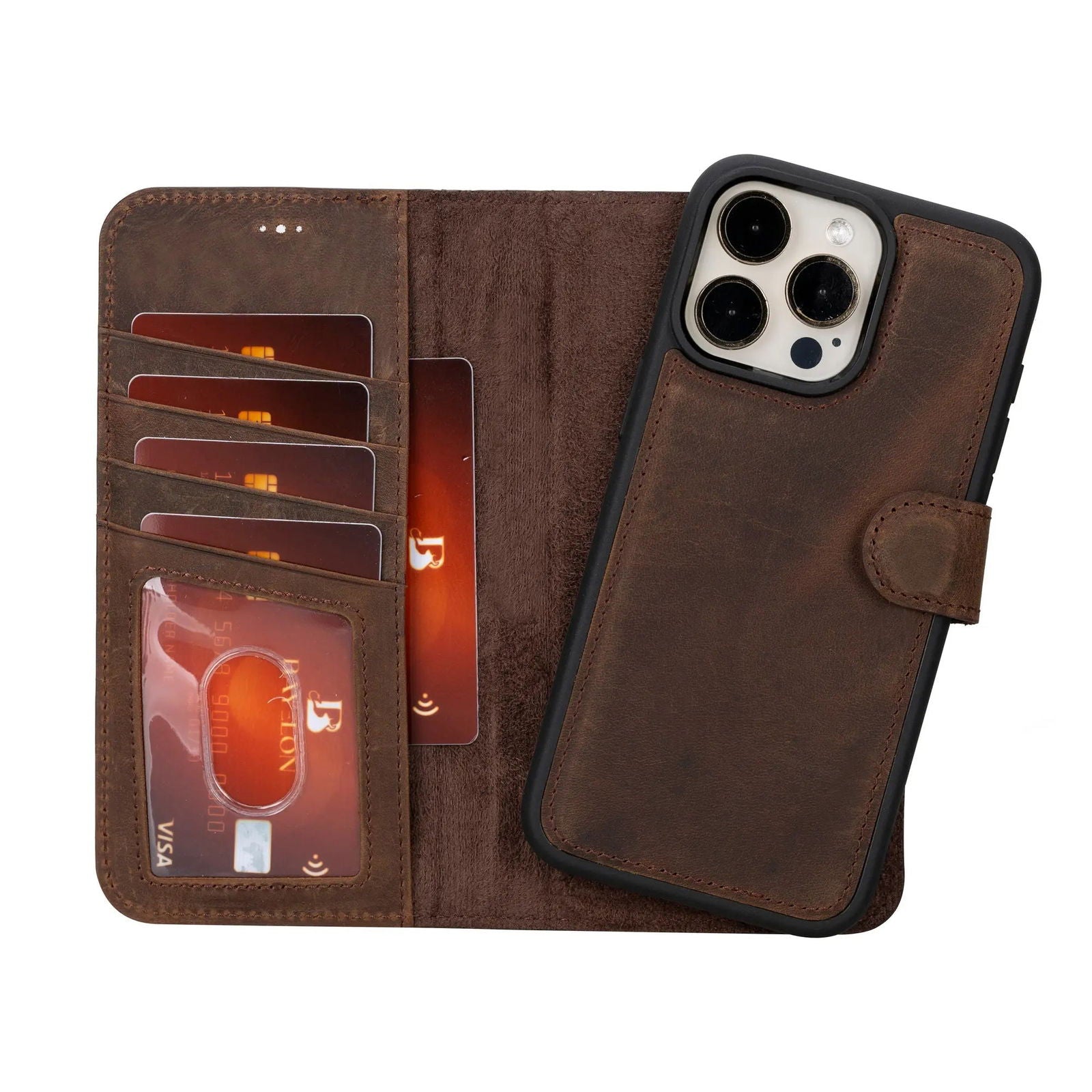 Bayelon iPhone 15 Pro Max Detachable Wallet Case Dark Brown