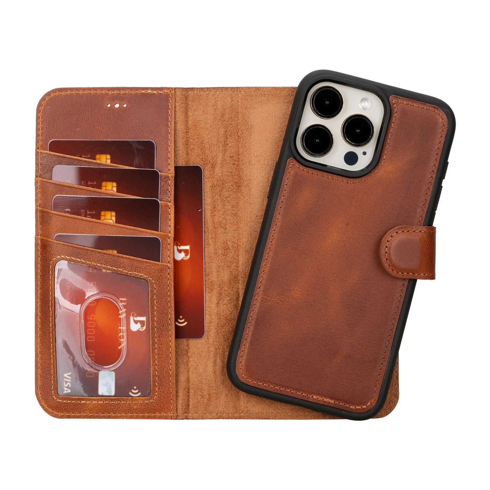 Bayelon iPhone 15 Pro Max Detachable Wallet Case Vintage Brown