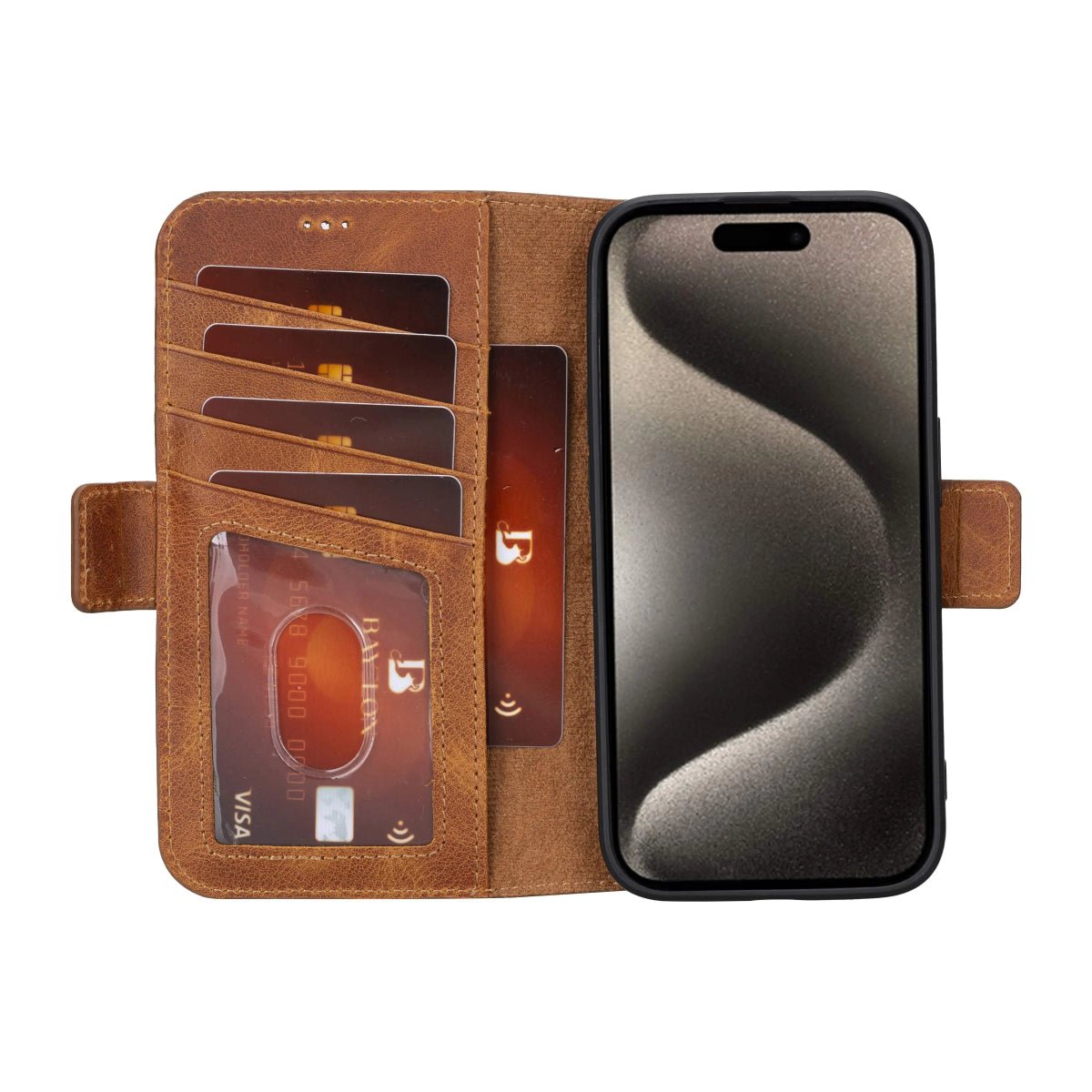 Bayelon iPhone 15 Pro Max Flip Cover Wallet Case - Premium Leather Protection Vintage Brown