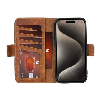 Bayelon iPhone 15 Pro Max Flip Cover Wallet Case - Premium Leather Protection Vintage Brown