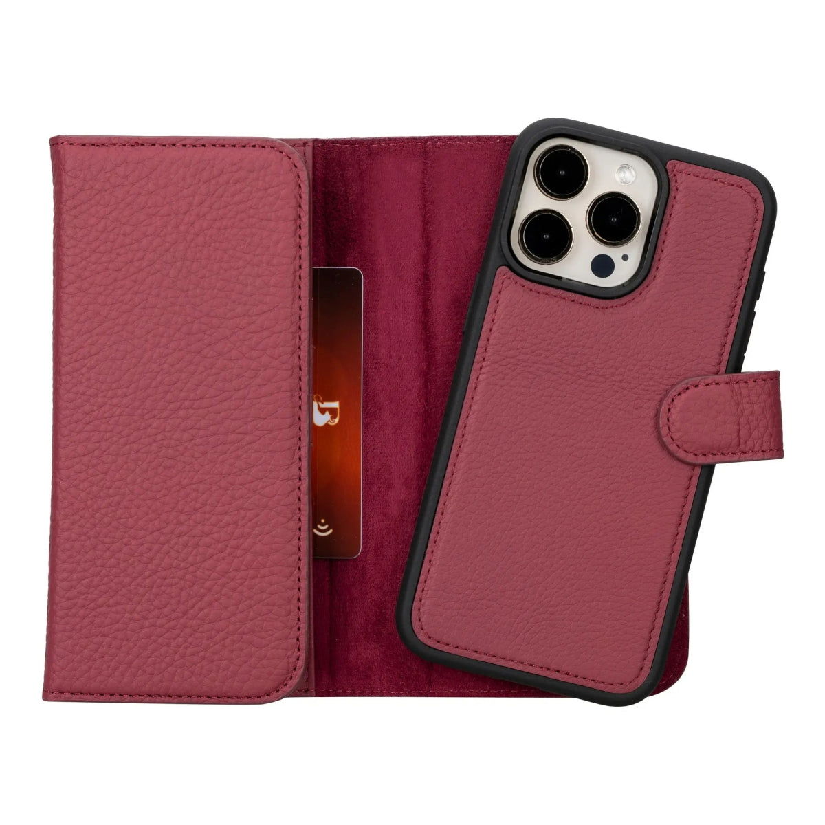 Bayelon iPhone 15 Pro Max Trifold Wallet Case Burgundy