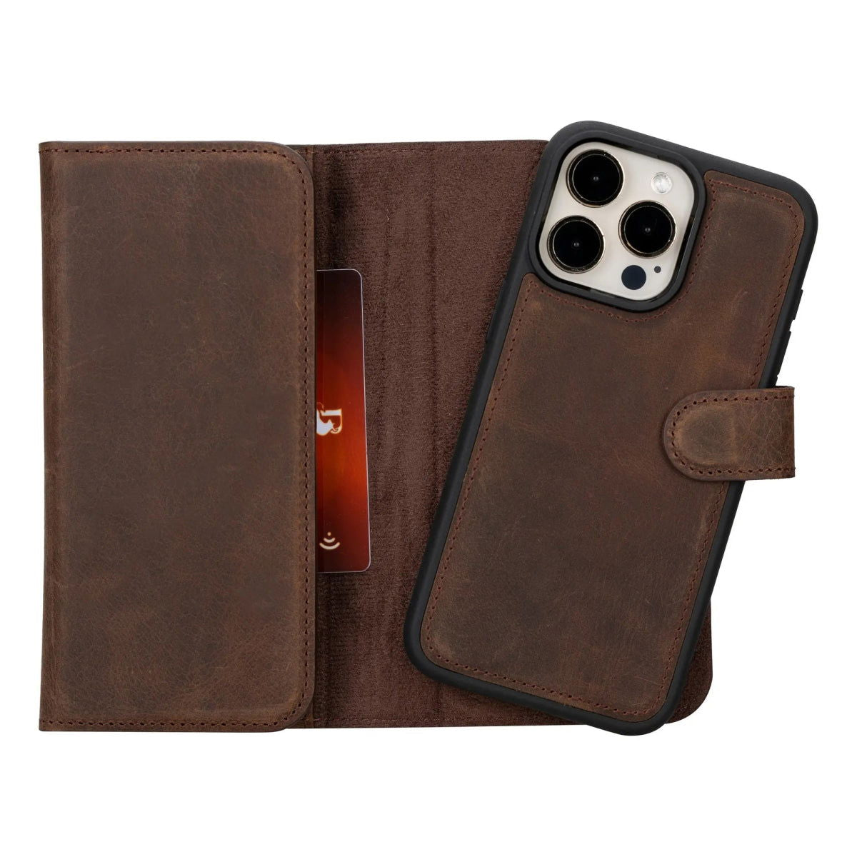 Bayelon iPhone 15 Pro Max Trifold Wallet Case Dark Brown