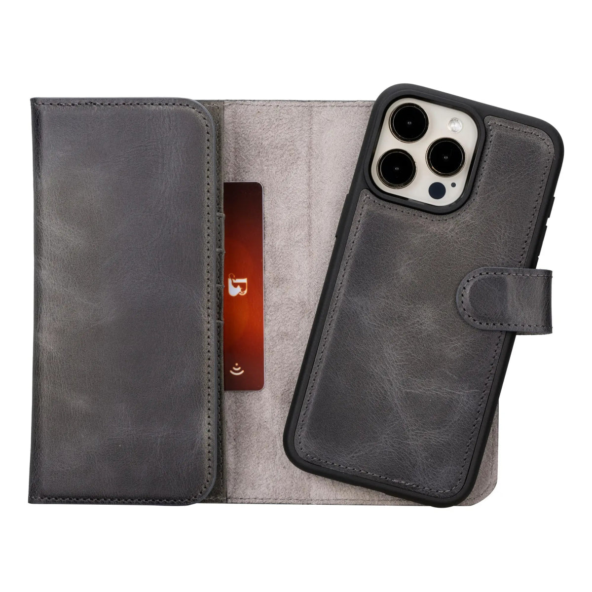 Bayelon iPhone 15 Pro Max Trifold Wallet Case Smoked Black