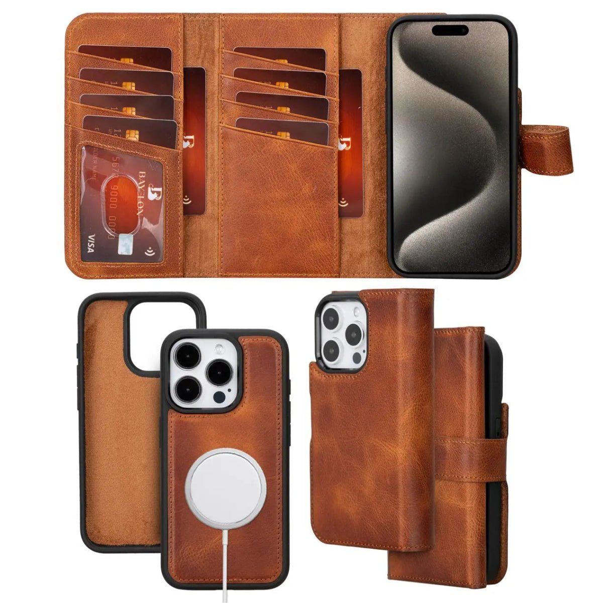 Bayelon iPhone 15 Pro Trifold Wallet Case