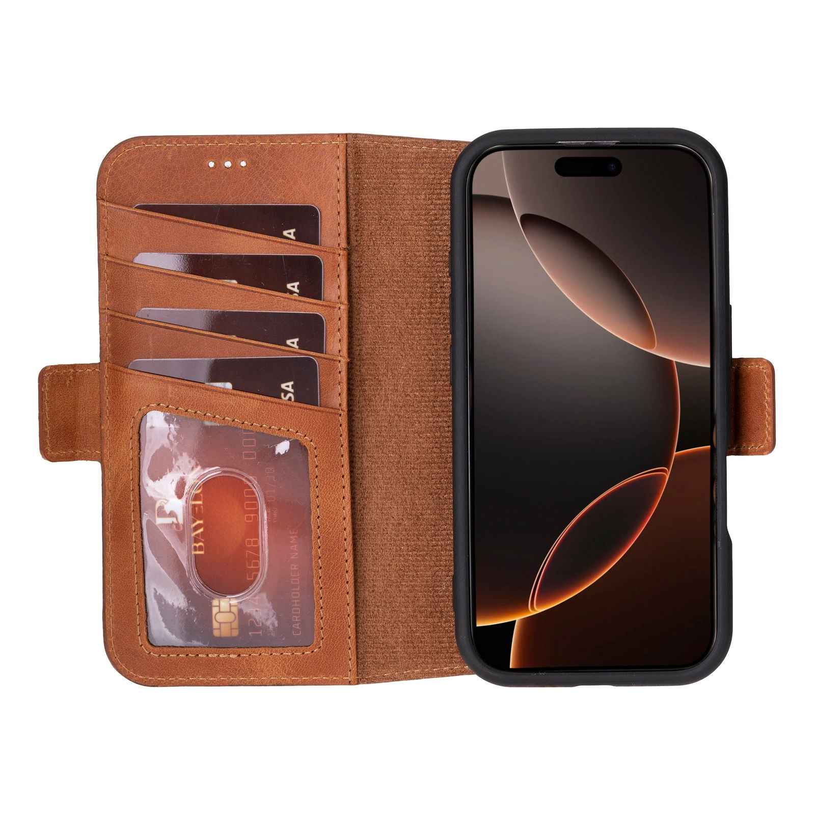 Bayelon iPhone 17 Pro Flip Cover Wallet Case Vintage Brown