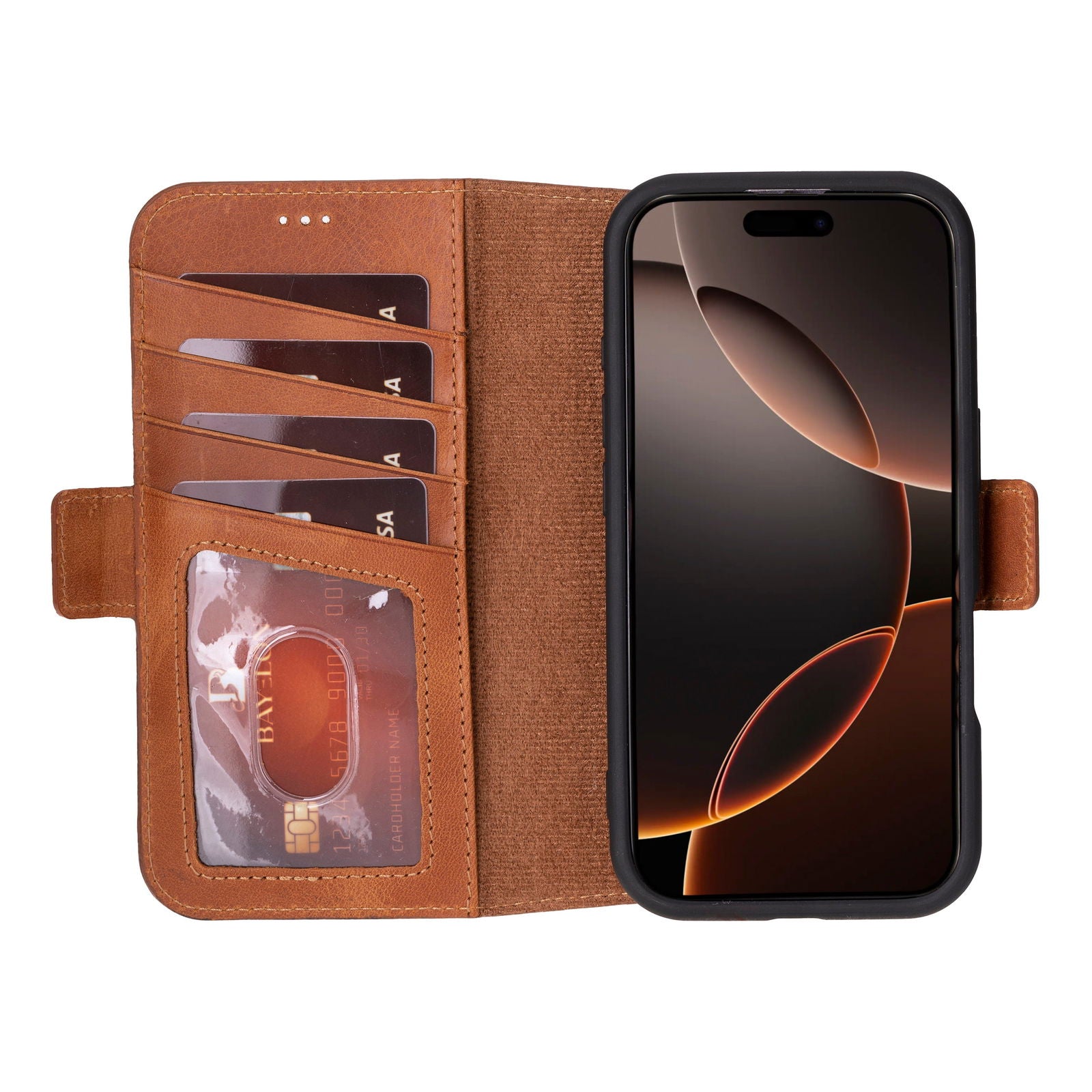 Bayelon iPhone 16 Pro Flip Cover Wallet Case Vintage Brown