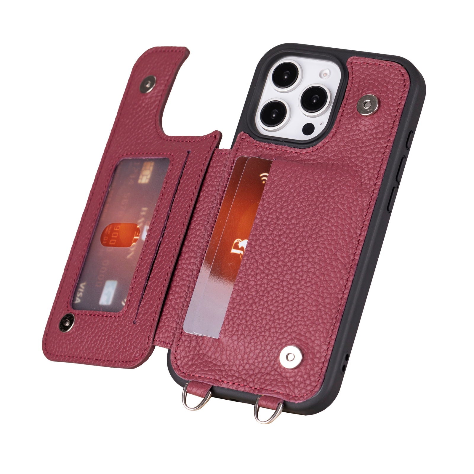 Bayelon iPhone 16 Pro Max Crossbody Leather Case Burgundy