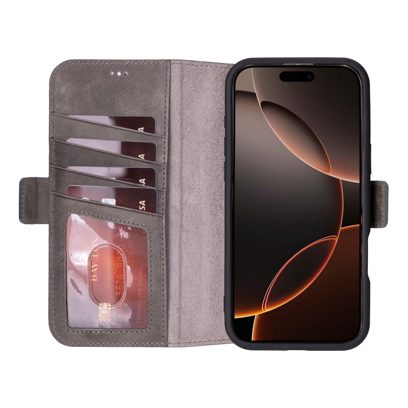 Bayelon iPhone 16 Pro Max Flip Cover Wallet Case Smoked Black