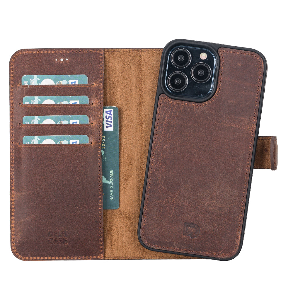 Bouletta Delfi, Magic Leather iPhone 13 Pro Max Detachable Wallet Case Saddle Brown