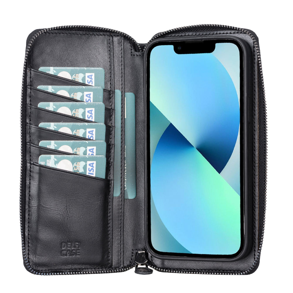 Bouletta Delfi, Trina iPhone 13 Pro Max Leather Detachable and Zipper Wallet Case Black