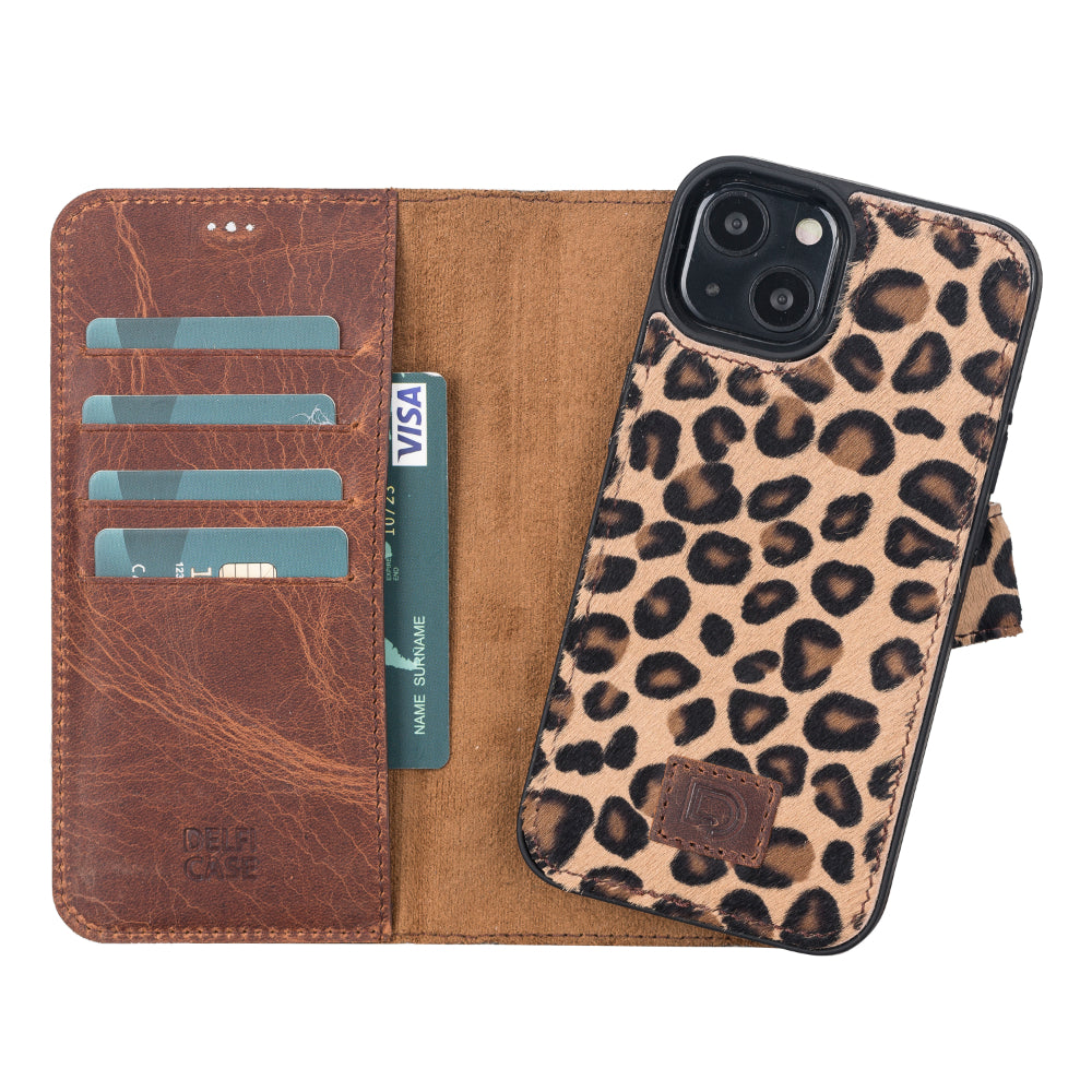 UnBranded Delfi, Magic Leather iPhone 13 Detachable Wallet Case Leopard