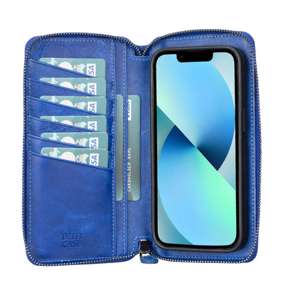 UnBranded Delfi, Trina iPhone 13 Pro Leather Detachable and Zipper Wallet Case Navy