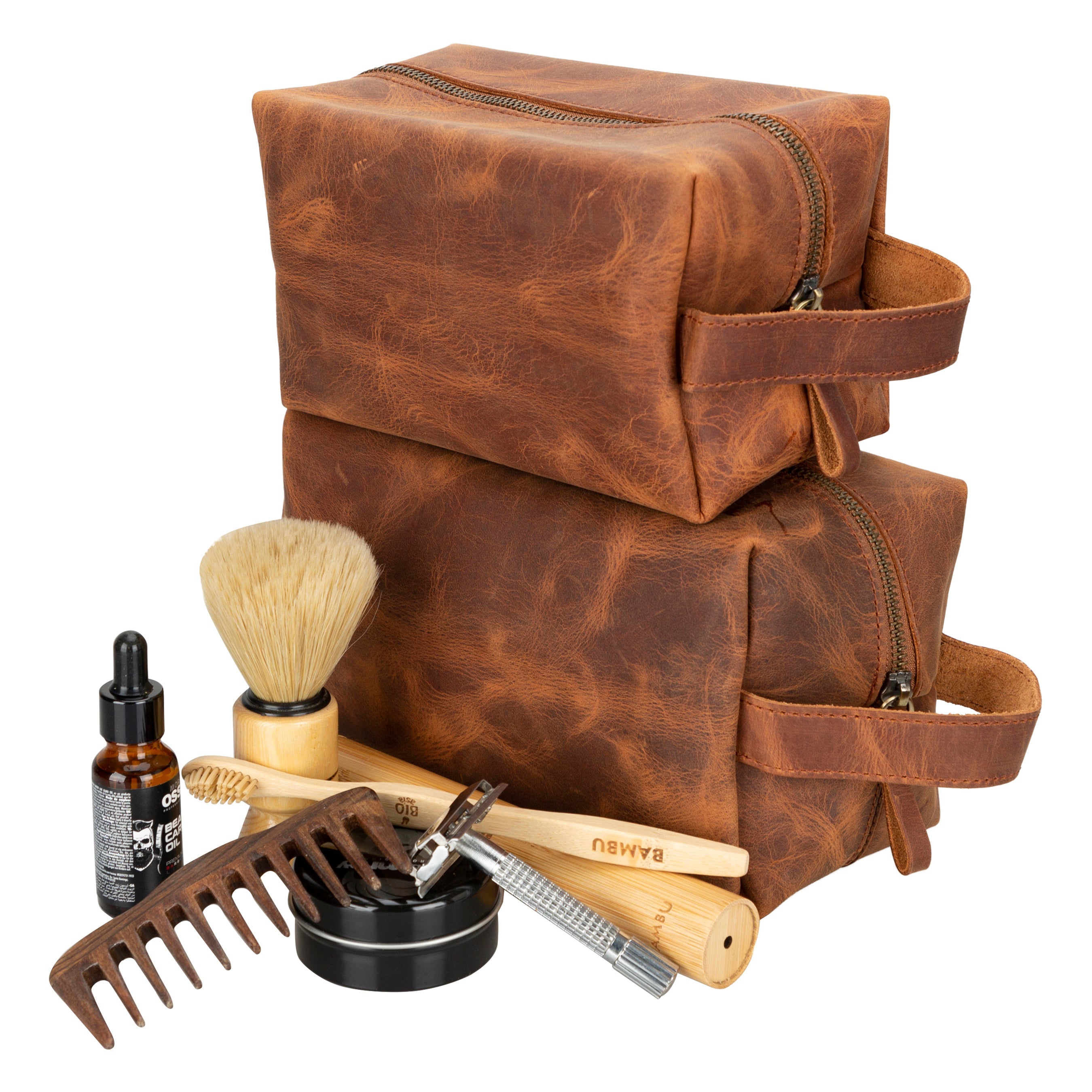 Bayelon Eve Leather Dopp Kit - Medium Size Chocolate