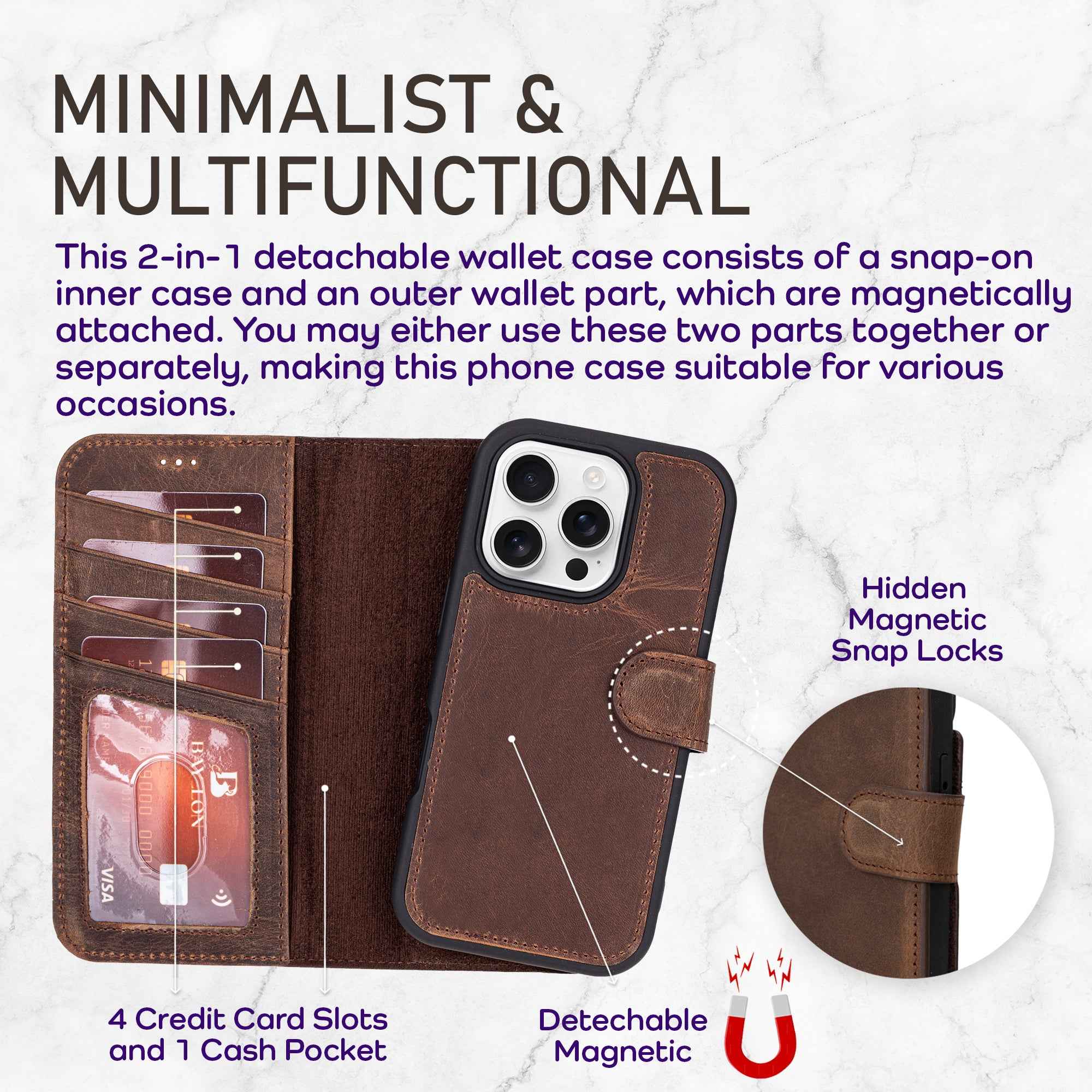 Bayelon iPhone 17 Pro Detachable Wallet Case