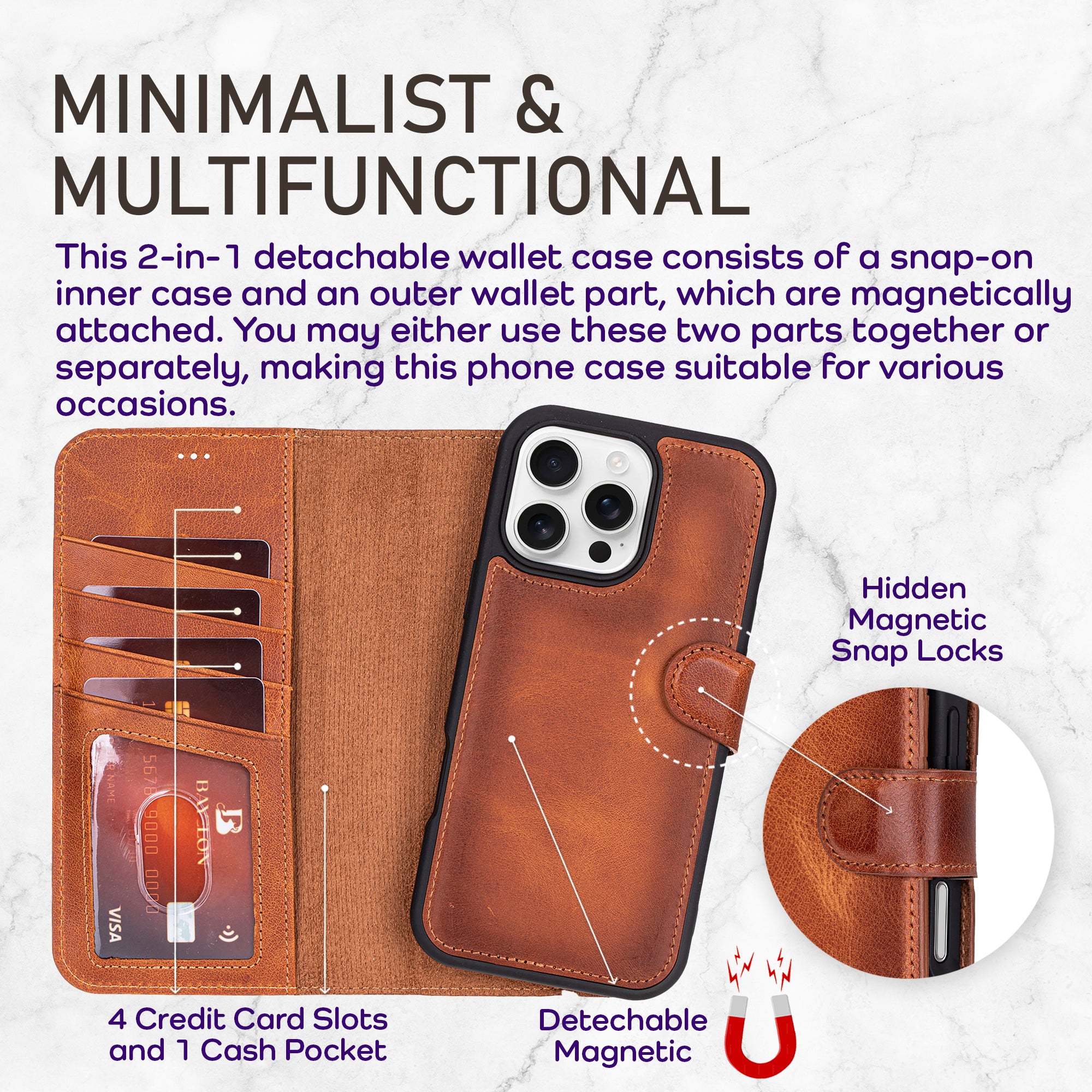 Bayelon iPhone 17 Pro Detachable Wallet Case