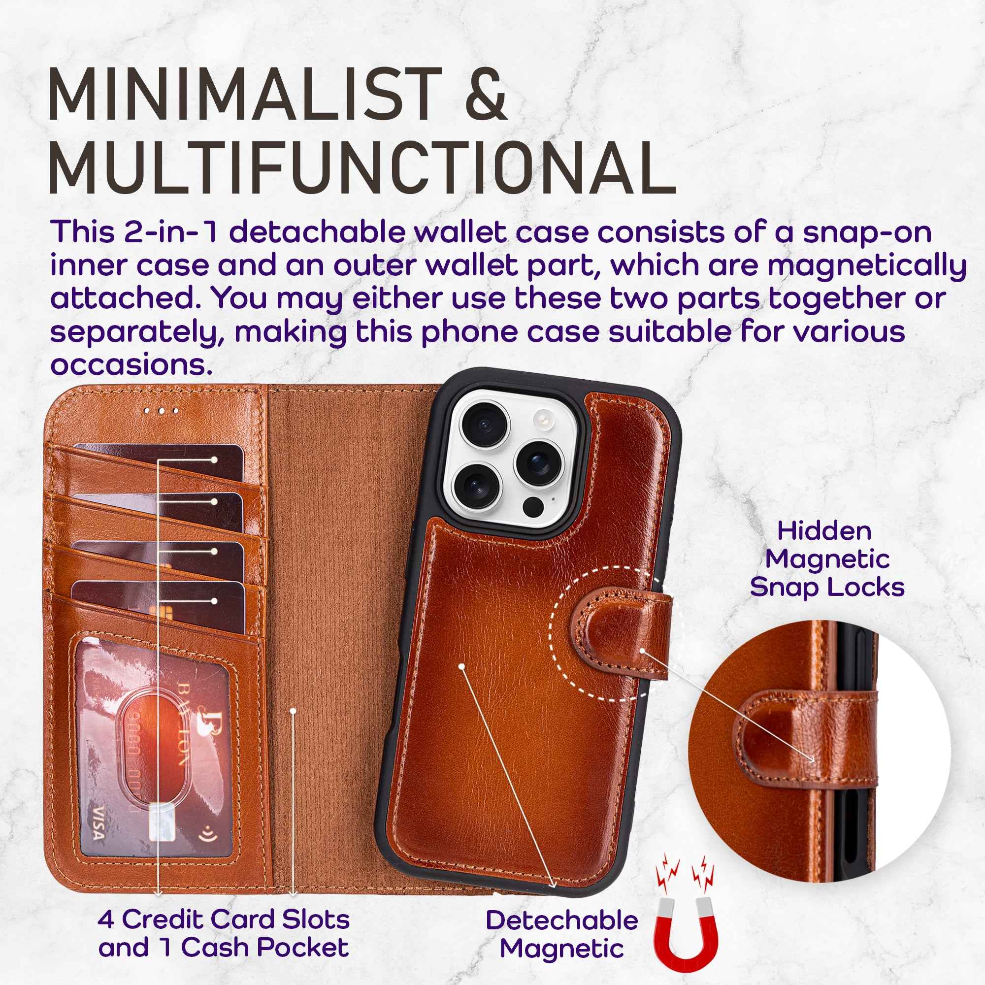 Bayelon iPhone 17 Pro Detachable Wallet Case