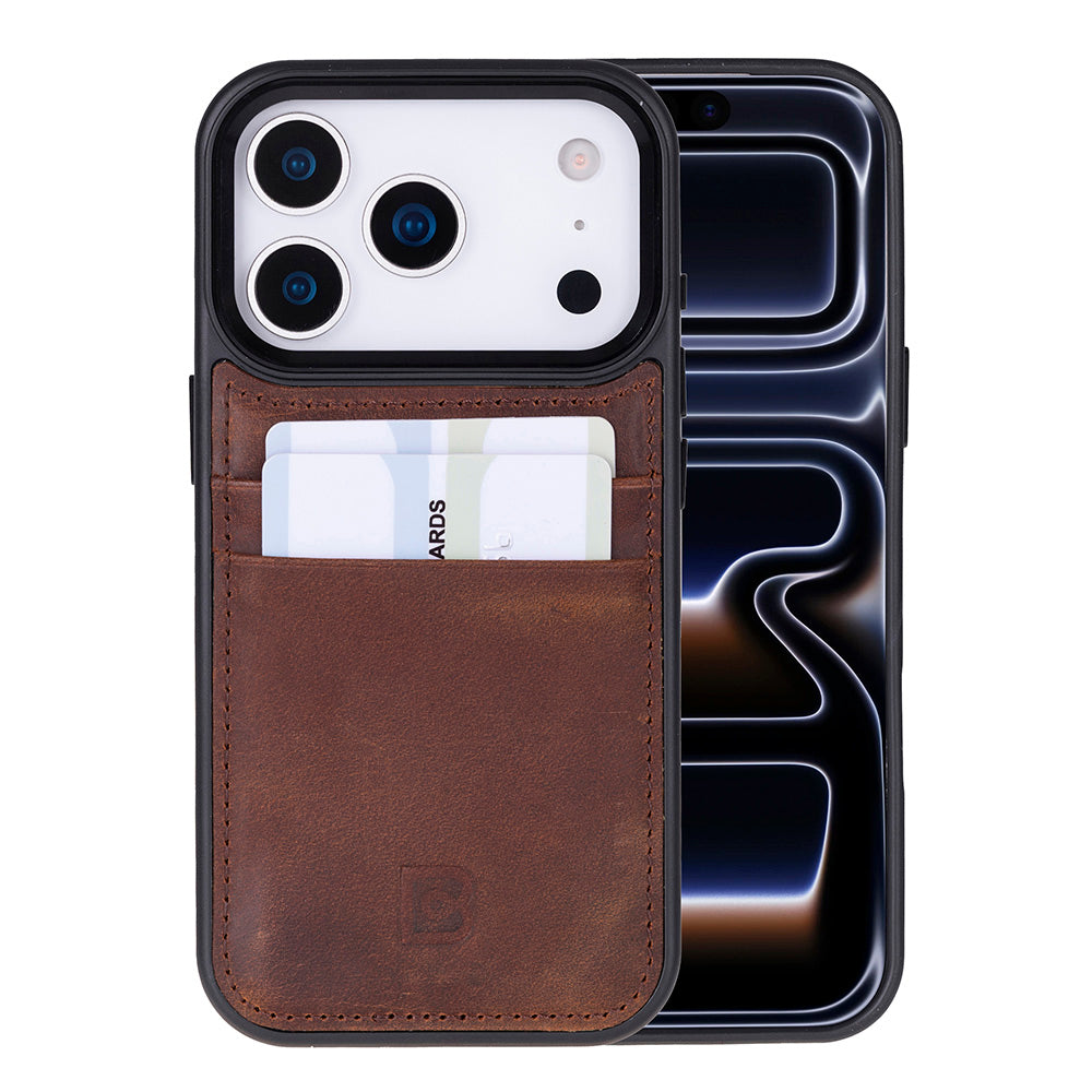 Bouletta Flex Cover Leather iPhone 17 Pro Case with Card Holder Saddle Brown