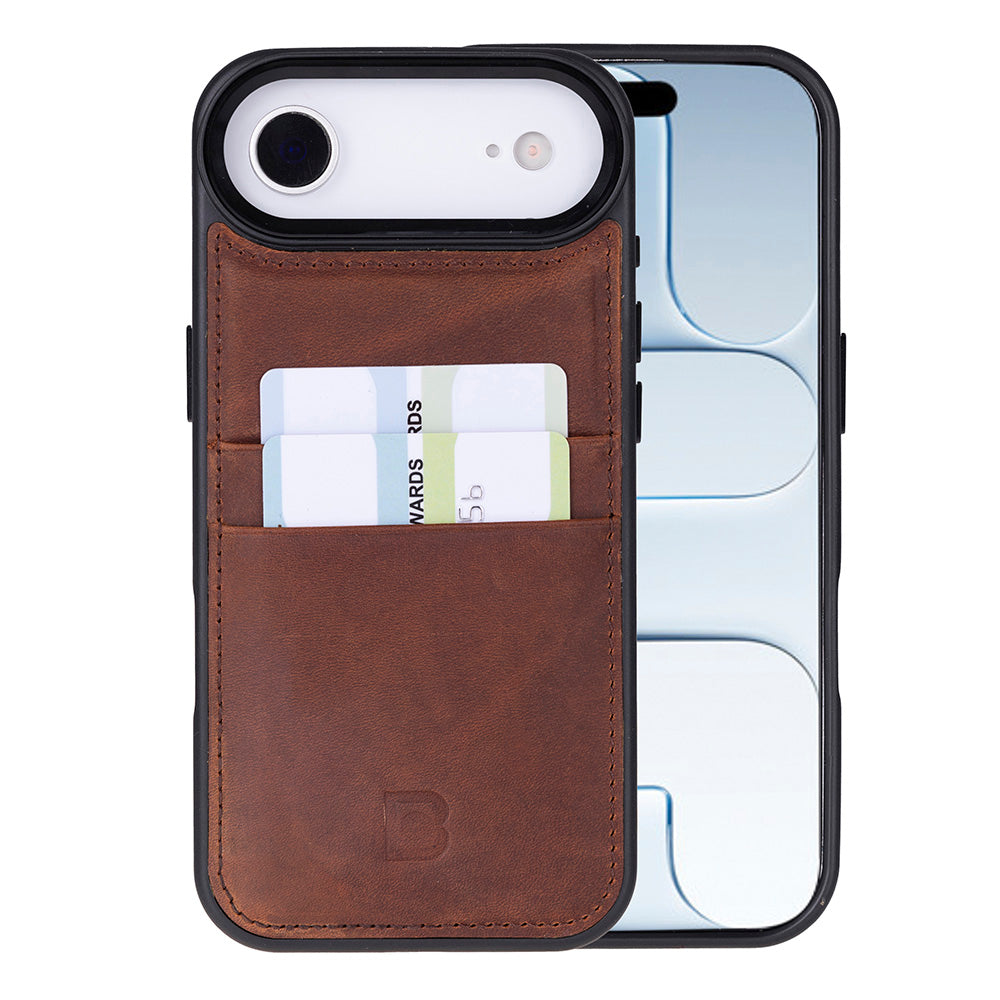 Bouletta Flex Cover Leather iPhone 17 Air Case with Card Holder Saddle Brown