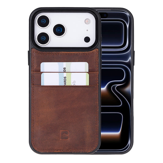 Bouletta Flex Cover Leather iPhone 17 Pro Max Case with Card Holder Saddle Brown