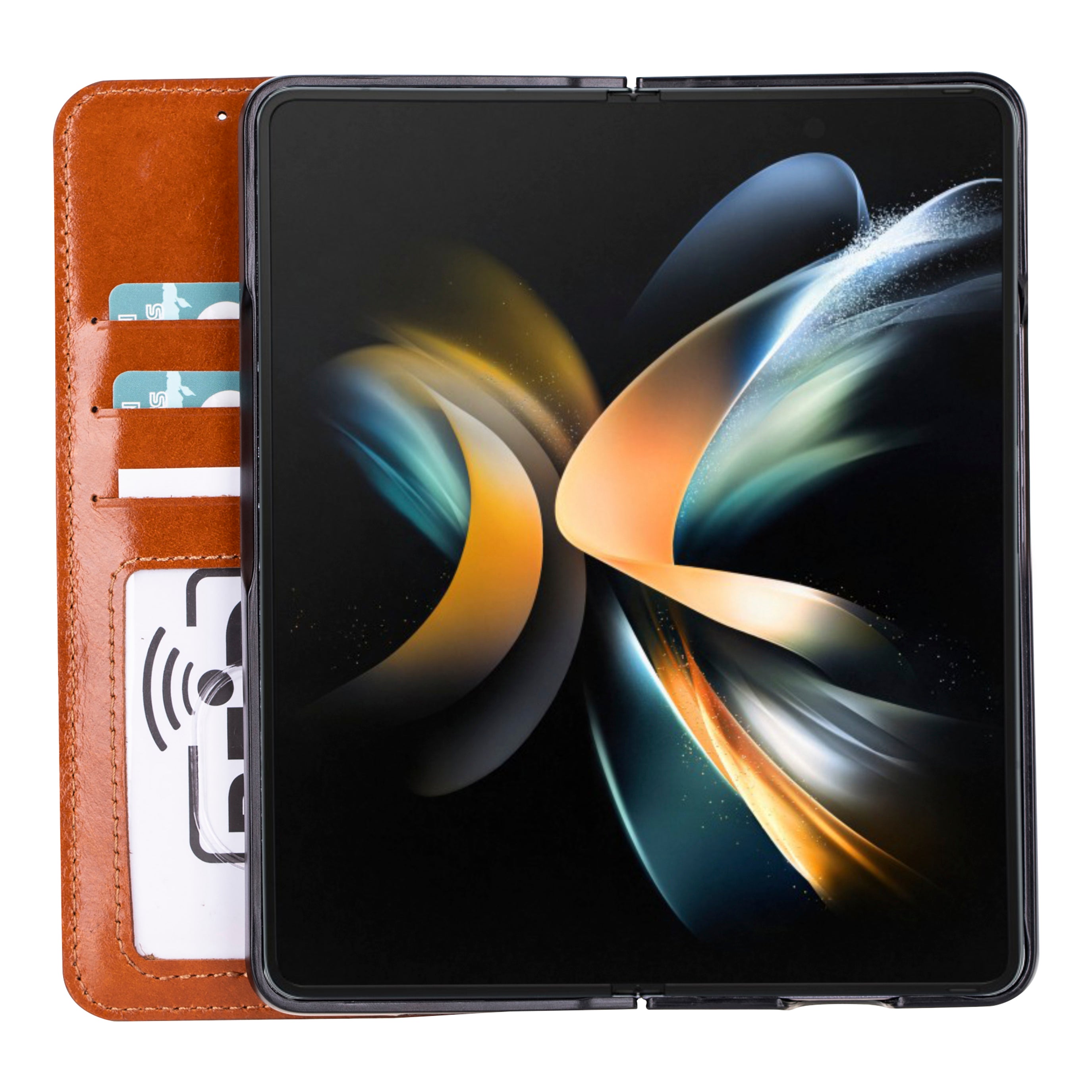 Bayelon Samsung Galaxy Z Fold 5 Leather Wallet Case with RFID Protection Tan