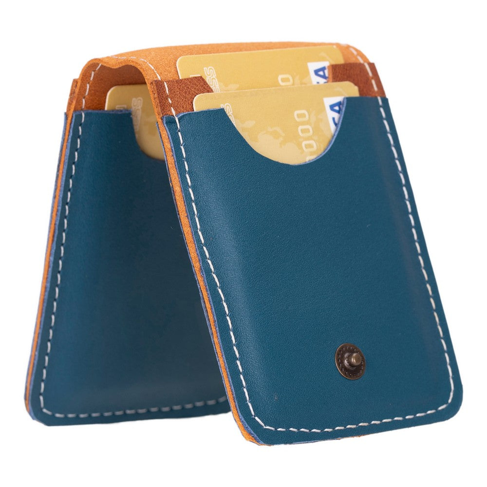 Bayelon Bella Leather Card Holder - Handcrafted Genuine Cow Leather Blue