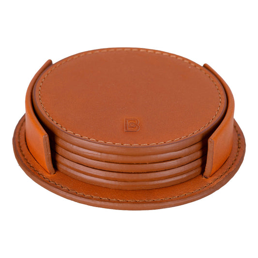 Bouletta Lavion Leather Cup Coaster Set Sandy Tan
